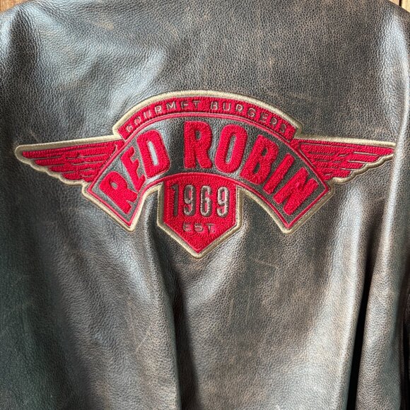 VTG Saxon Premium Leather Red Robin Burgers Aviator Jacket in Men's XXL - Picture 10 of 15